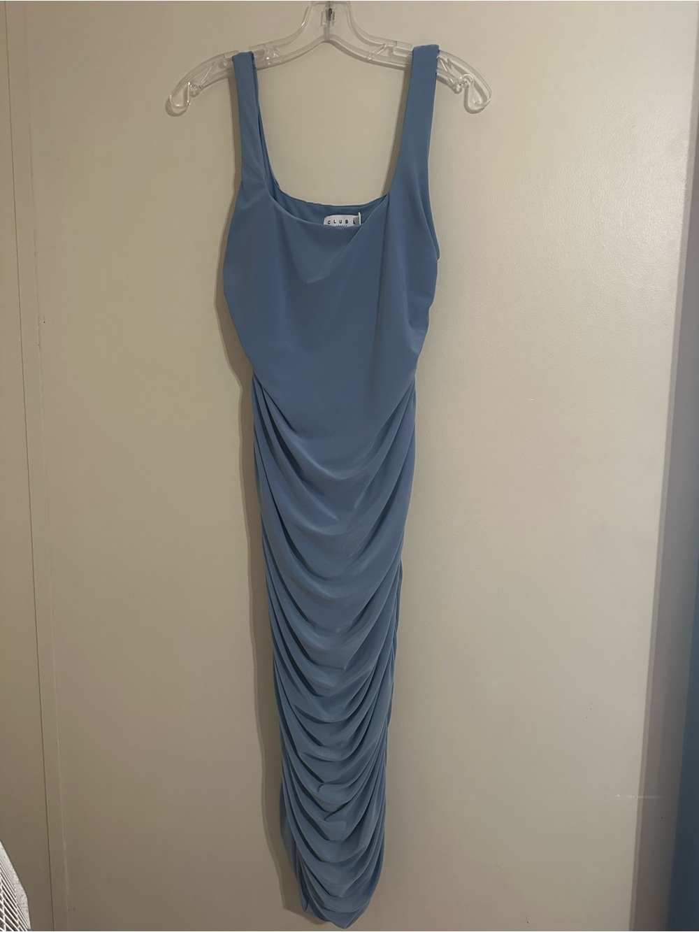 Club L London Dusty Blue Ruched Midi Dress